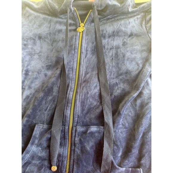 Lilly Pulitzer Larina Velour Hoodie Zip Up Jacket Sweater Navy Blue Womens Small - Picture 6 of 6